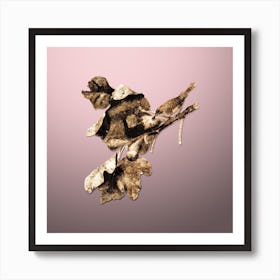 Gold Botanical Fig Branch with Bird on Rose Quartz n.3379 Art Print