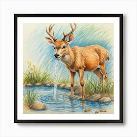 Deer Drinking Water 1 Art Print