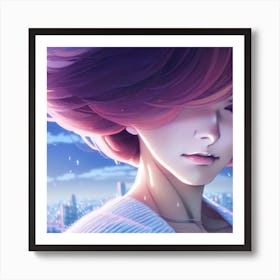 Anime Girl With Pink Hair Hyper-Realistic Anime Portraits Art Print