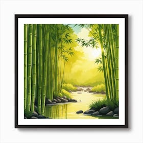 A Stream In A Bamboo Forest At Sun Rise Square Composition 393 Art Print