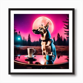 Dog With Cup Of Coffee Art Print
