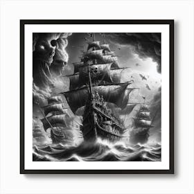 Pirate Ship In The Storm Art Print