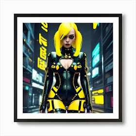 Cyberpunk girl looking trouble Art Print