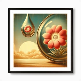 Water Drop With Flower Art Print