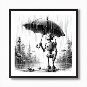 Robot In The Rain Art Print