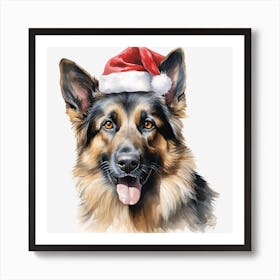 German Shepherd Santa Hat Art Print