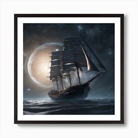 Celestial Leviathan: A Ghost Ship Whispers Through the Astral Winds Art Print