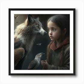 Little Girl With A Wolf Art Print