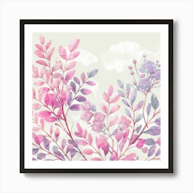 A Delicate Pastel Illustration Of Leaves And Del (2) Art Print