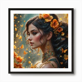 Beautiful Girl With Flowers Art Print