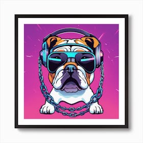 Bulldog With Headphones boom Art Print