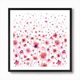 Ink Soft Flowers Pink Degrade Square Art Print