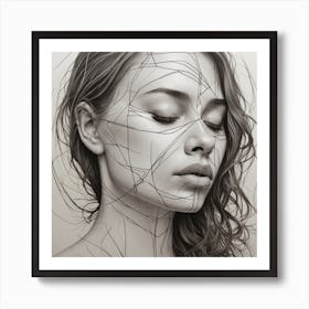 Pretty sad woman, line drawning, aesthetic painting, lines, portait 2 Art Print