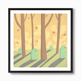 Birds In The Woods, cartoon, illustration, wall art Art Print