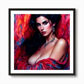 Beautiful Woman In Red Fur Art Print