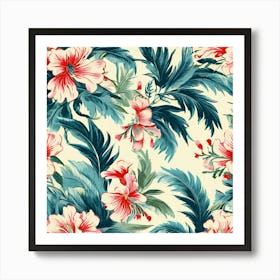 Hibiscus Seamless Pattern, Ruffled Hem And Floral Liberty Print Palm Print Viscose Art Print