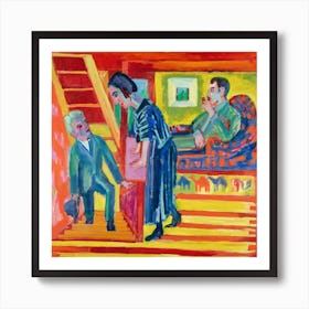 The Visit   Couple And Newcomer, Ernst Ludwig Kirchner Square Art Print