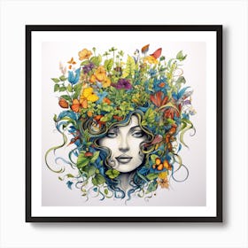 Woman's Head and Flowers Art Print