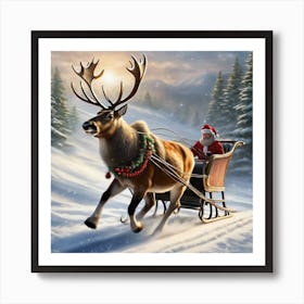 Reindeer Sleigh Art Print