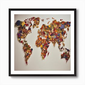 World Map Made Of Flowers Art Print