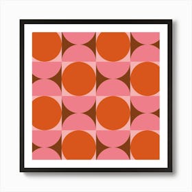 Mid Century Geometric Orange Circles And Pink Half Circles Art Print