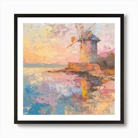 Vibrant Windmill Landscape Art Print