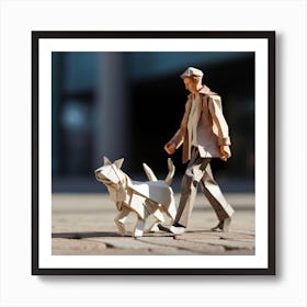 Origami Urban Man Walking Dog Art Print