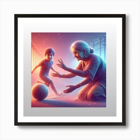 Gandhi and her grandson playing football together Art Print