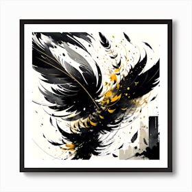 Black And Gold Feathers Art Print