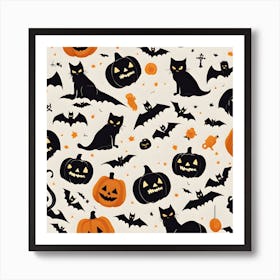 Halloween Cats And Pumpkins Art Print