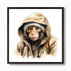 Watercolour Cartoon Capuchin Monkey In A Hoodie 2 Art Print