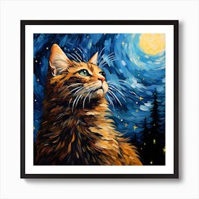 Van Gogh Inspired Cat Art Print 1 Art Print