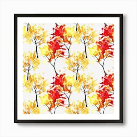 Autumn Leaves Watercolor Painting Illustration Tree Art Print