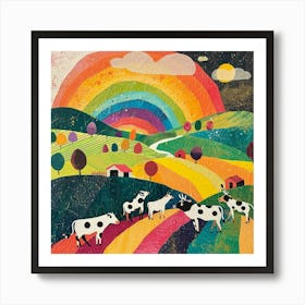 Retro Rainbow Cow Collage 1 Art Print