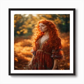 Red Haired Girl In Autumn Art Print