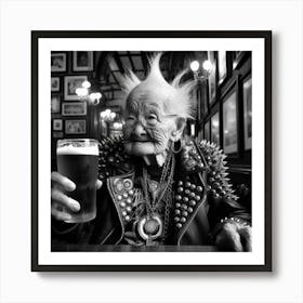 Old Lady Drinking Beer Art Print