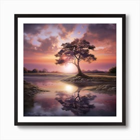 Sunset With A Tree Art Print