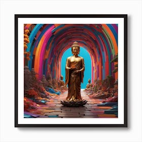 Dreamshaper V7 Lord Buddha Is Walking Down A Long Path In The 1 Art Print