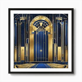 Art Deco Illustrations Blue Gold (2) Art Print