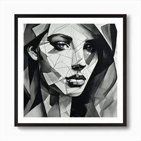 Geometric Portrait Of A Woman Black And White Abstract Art Art Print