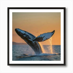 Humpback Whale Breaching At Sunset 23 Art Print