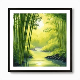 A Stream In A Bamboo Forest At Sun Rise Square Composition 55 Art Print