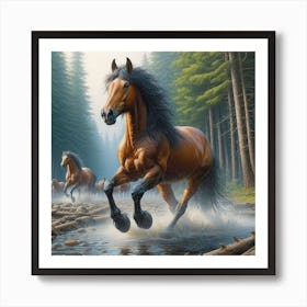 Horses In The Woods Art Print