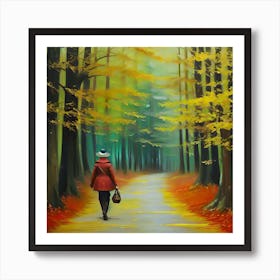 Woman Walking In the Forest 2 Art Print