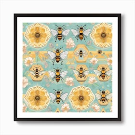 Bees And Flowers 1 Art Print