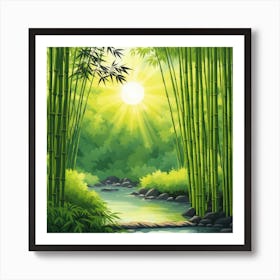 A Stream In A Bamboo Forest At Sun Rise Square Composition 280 Art Print