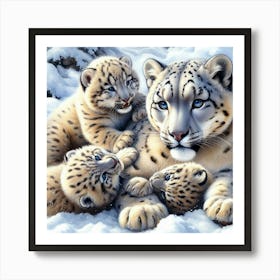 Snow Leopard Family 1 Art Print