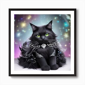 Black Cat With Green Eyes Art Print