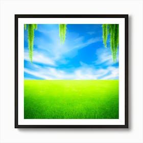 Green Grass A Blue Sky And A Background Of Calm Colors Suitable As A Wall Painting With Beautifu (7) Art Print