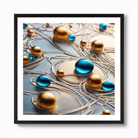 Blue And Gold Droplets Art Print